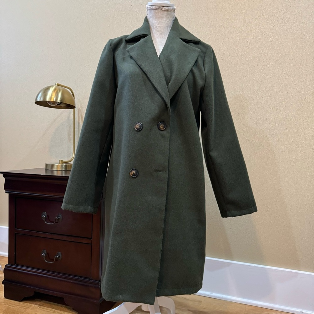 Olive Double-Breasted Women's Coat